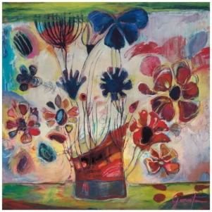 Affiche d’artiste Le Bouquet de campagne, tirage d’art contemporain en édition limitée, composition florale expressive en figuration libre, couleurs lumineuses et vibrantes.