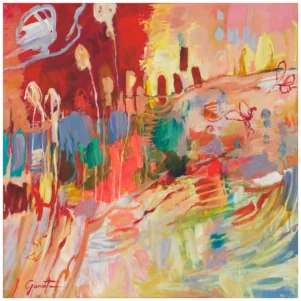 Reproduction de tableau d’artiste Les Changements, tirage d’art contemporain en édition limitée, abstraction aux couleurs chaudes suggérant un paysage poétique et lumineux.