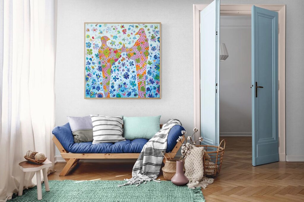 Rencontre avec Horus est une peinture médiumnique qui évoque la rencontre de l’artiste avec le dieu égyptien, lors d’une méditation régressive en suivant une technique d’auto hypnose.