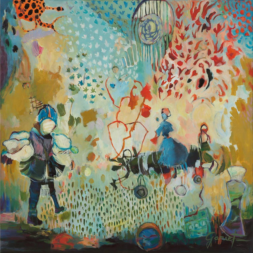 Les Mondes Parallèles, tableau contemporain de Christine Garuet exposé à St lizier, en territoire occitan, pour salon moderne.