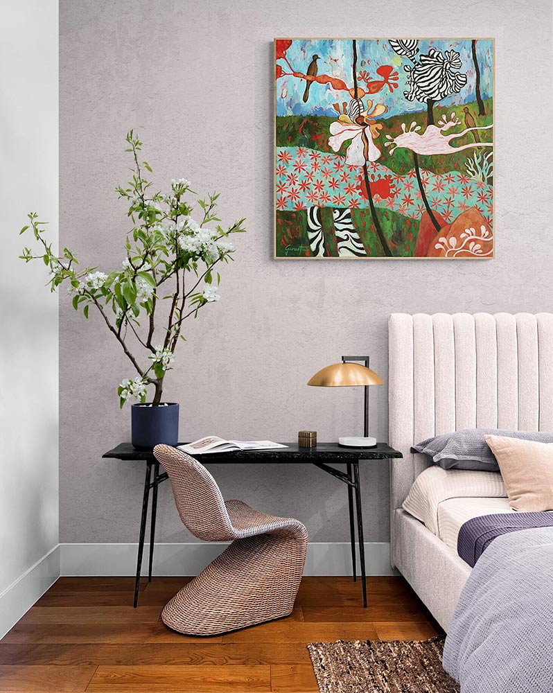 Osmose, peinture originale de Christine Garuet, inspirée de la vallée d’Aspe en Pyrénées Atlantiques , pour une jolie déco intérieure, exposée en galerie d’art en Occitanie.