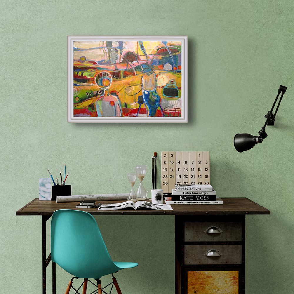 Peinture vibratoire inspirée par les années de méditation et de pratique de l'ésotérisme de cette artiste peintre medium.